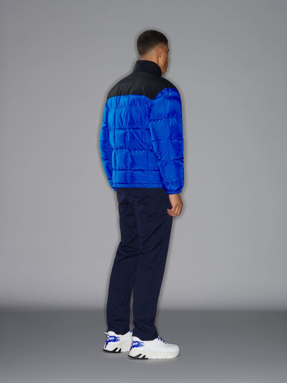Cross Block Nylon Down Jacket Blue Black
