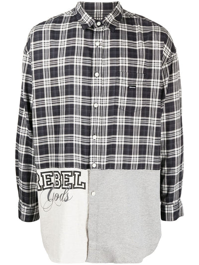 Patchwork Plaid Long-Sleeve Shirt