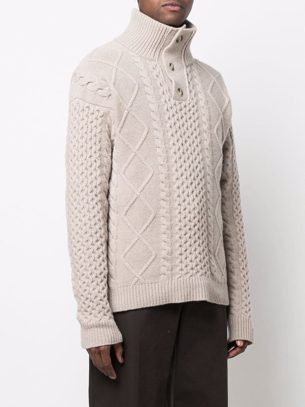 Button-Collar Cable-Knit Jumper