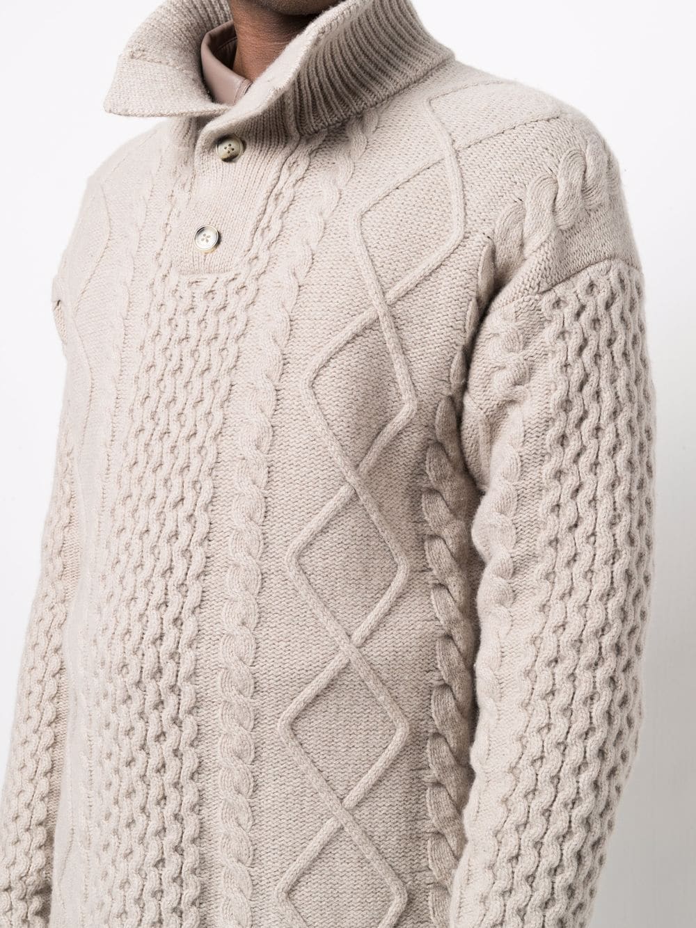 Button-Collar Cable-Knit Jumper