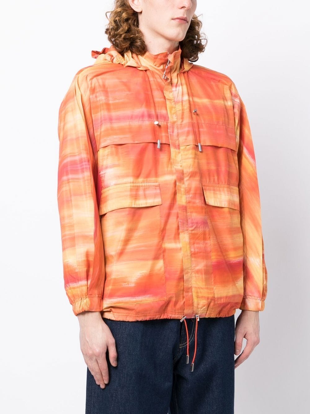 Abstract-Print Hooded Jacket